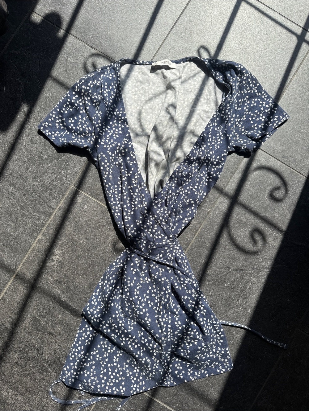 Pull&Bear Navy Wrap Dress with White Spot Print